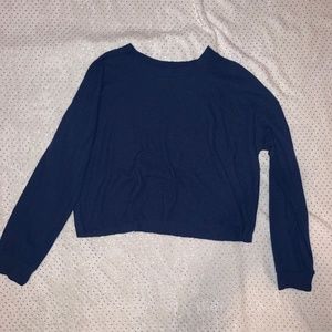 Navy Blue Cropped Long Sleeve Sweater
